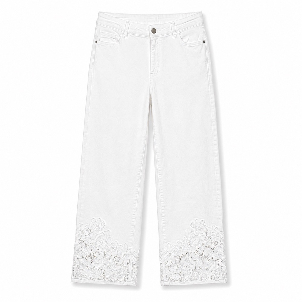 Charlie B White Floral Lace Crop Jeans Size 4 Boho Minimalist